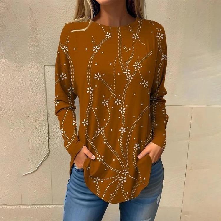 Autumn Women Long Sleeve Oversized T Shirt O Neck Print Tops Ladies Clothing
