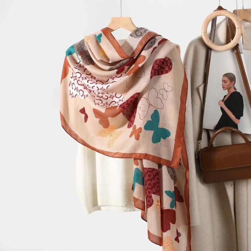 New High-end Fashion Versatile Women's Print Butterfly Scarf Yarn Summer Travel Sunscreen Shawl Hot Sale