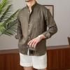 Men Linen Blend Mandarin Collar Long Sleeve Shirt Casual Breathable Lightweight Spring Autumn Shirt
