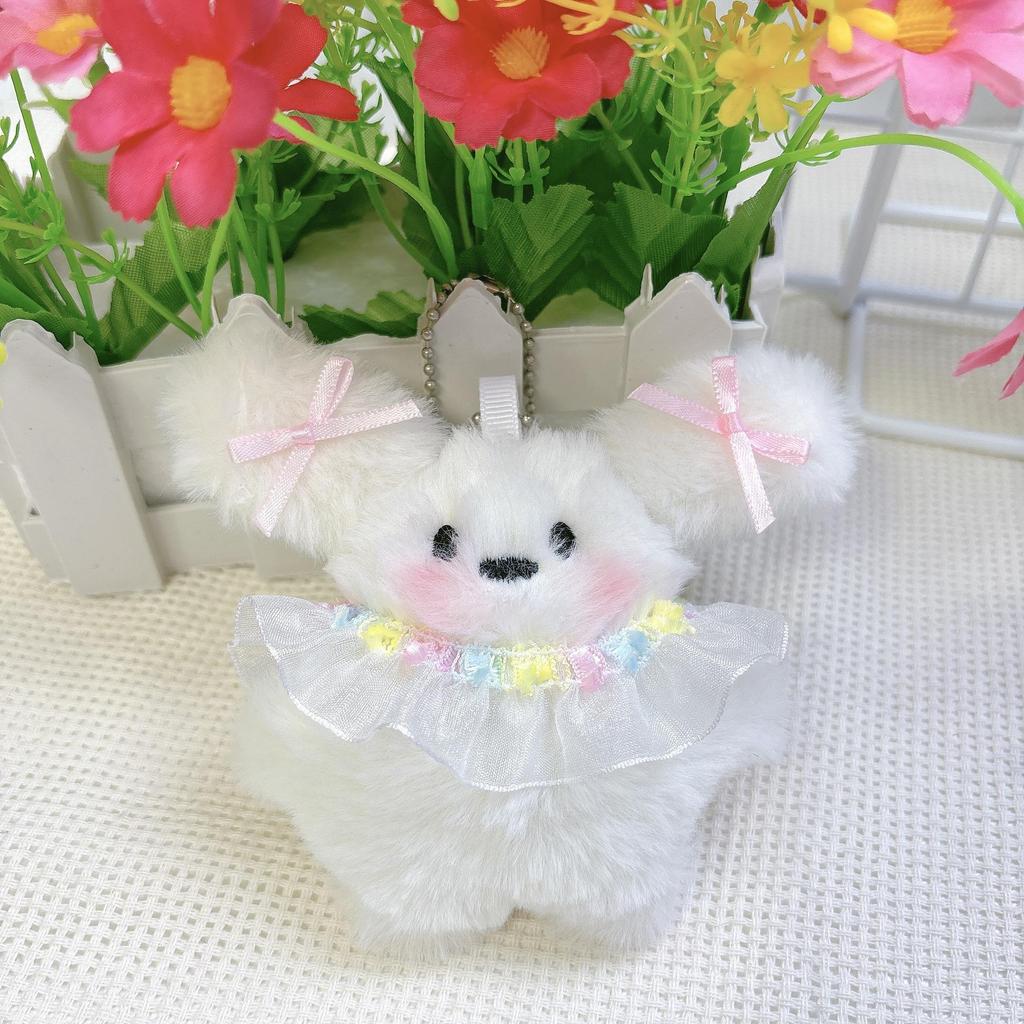 Blushing Bunny Plush Keychain - Adorable Rabbit Pendant and Puppy Doll Ornament.