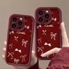 Wine Red with White Bow Fashion Pattern Phone Case For iPhone 17 Pro Max 16 15 14 13 12 11 XS Max X XR 7 8 Plus 16E 17 Air Cover