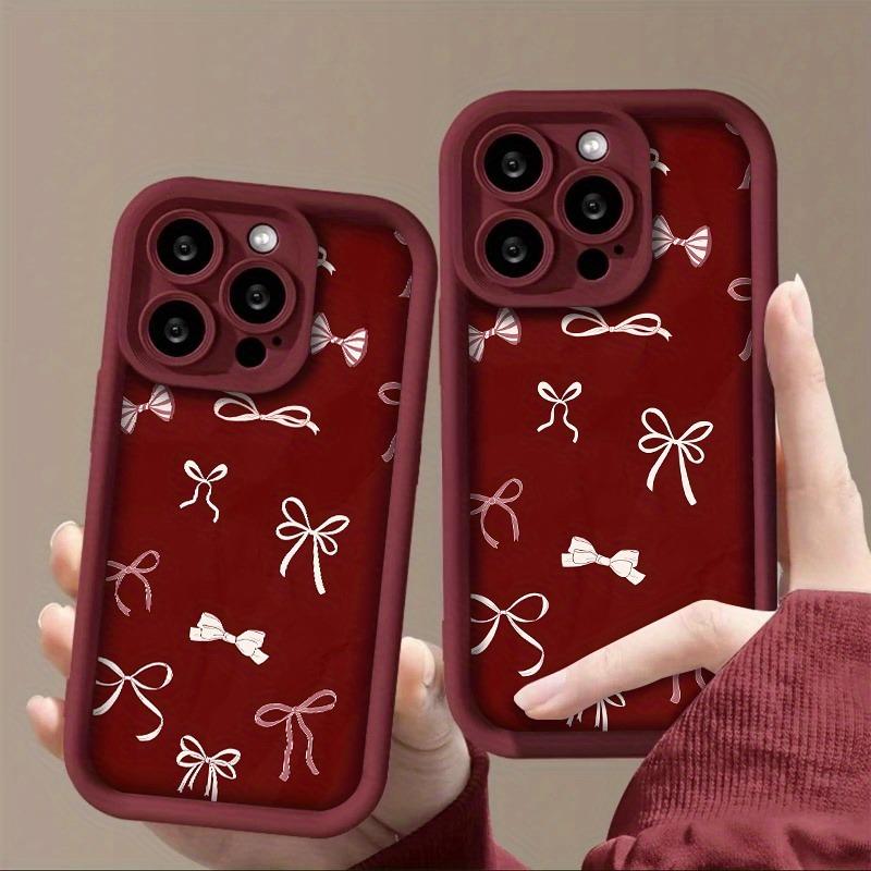 Wine Red with White Bow Fashion Pattern Phone Case For iPhone 17 Pro Max 16 15 14 13 12 11 XS Max X XR 7 8 Plus 16E 17 Air Cover