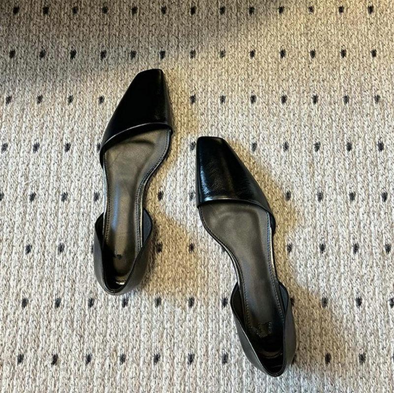 New French Square-Toed Flat Shoes For Spring/Summer 2025 Asymmetrical Lazy Shoes Elegant Hollow Single Shoes For Women