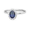 Blue Sapphire Solitaire Halo Accents Ring - 925 Sterling Silver