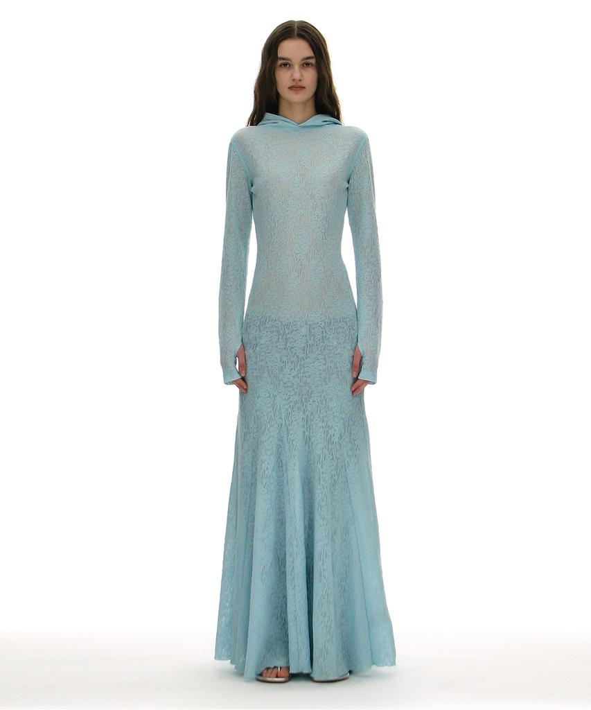 Partimento Woman Sheer Lace Jersey Hoodie Dress_Sky