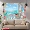 2D Beach View Floral Balcony Backdrop for Wedding Photos