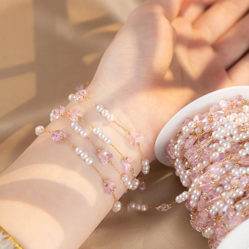 0.5/1 Meter Golden Stainless Steel Beaded Chain Crystal Butterfly Chain Pearl Beaded Chain DIY Necklace Bracelet