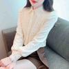 New 2025 Fashion Winter Long Sleeve Turn Down Collar Apricot Velvet Lace Blouse Shirt Women Tops Blouses Shirts J782