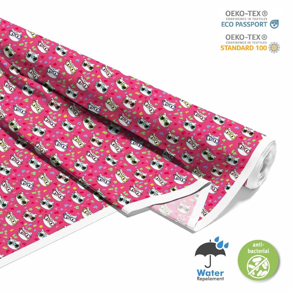 Outdoor Dekostoffe Oxford - Motiv Kätzchen Mit Brille Auf Rosa I Dx468