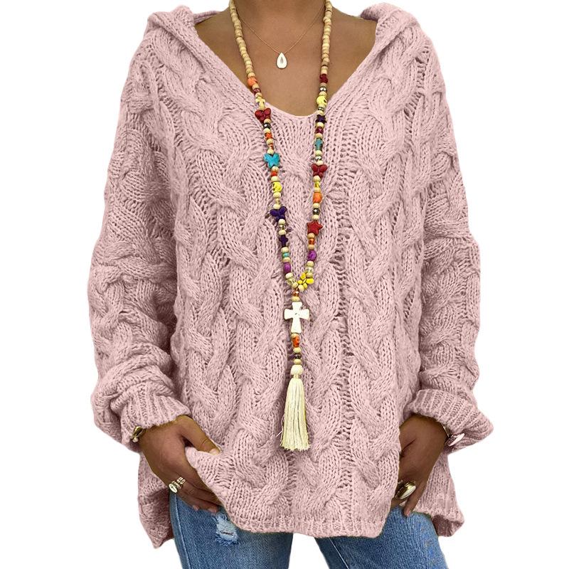 2026 Autumn Winter Pure Color Cable Knit Hoodie - European/American Bestseller