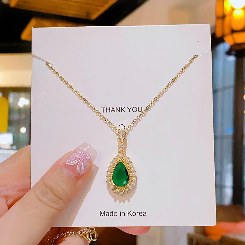 Luxury Full Zircon Red Crystal Pendant Necklace For Women Titanium Steel Girls Couple Lady Gift Fashion Jewelry