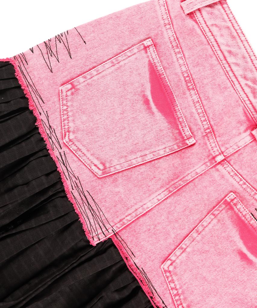 Wordog Vintage Washed Denim Pleated Skirt - Vintage Pink