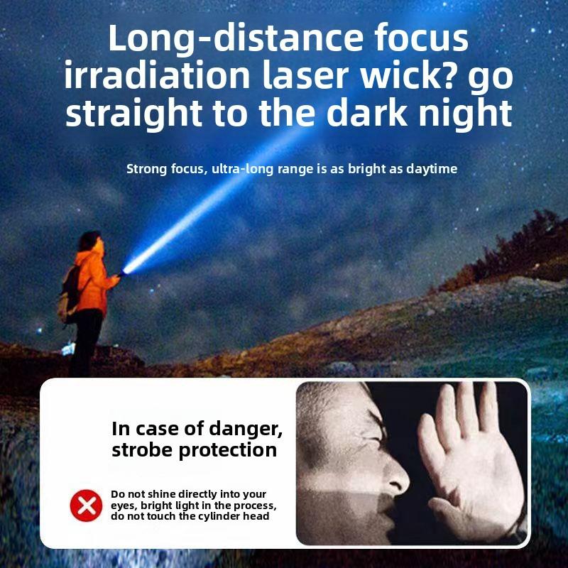 Portable Zoom Torch High Power LED Flashlight Type-C Rechargeable Waterproof Light with COB Side Lamp for Outdoor Camping Hiking