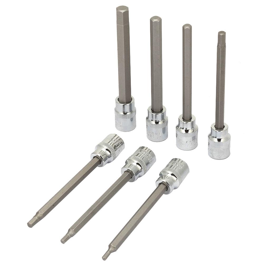 7pcs 3 8 Square Socket Bit with 1 8 3 16 7 32 1 4 9 32 5 16 3 8 Hex Extend Long Bit Socket Set