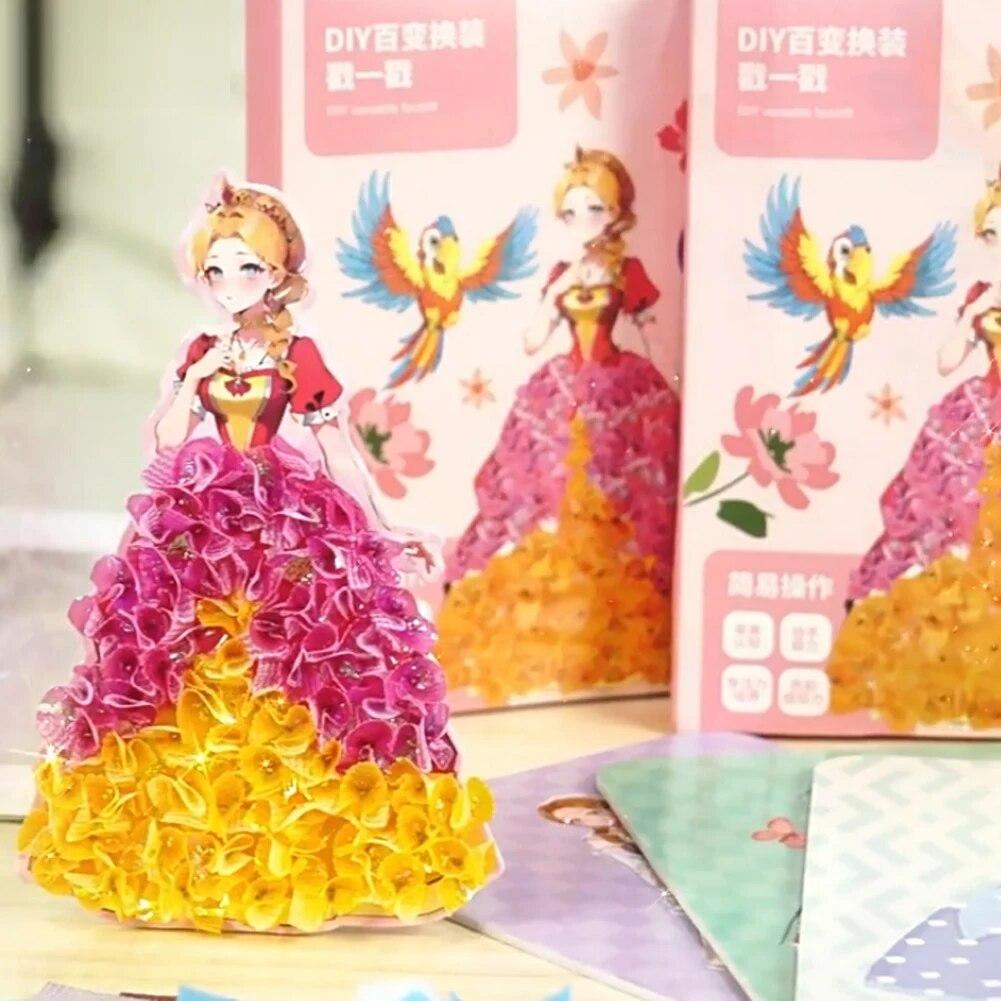Painting Sticker DIY Craft Toys Kid Art Girls Poking Princess Dress Handmade Magical Children Gifts DIY Poke Toy