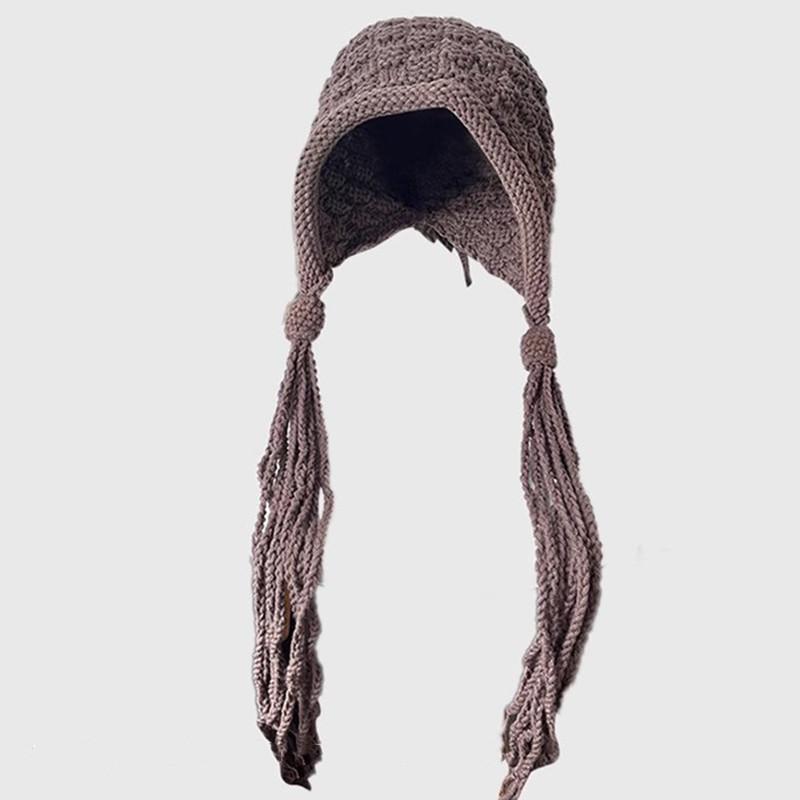 Handmade Fringed Ball Red Knitted Wool Cap Thermal Bald Hat Winter Ear Protector Tied Hat Trendy Hat Children