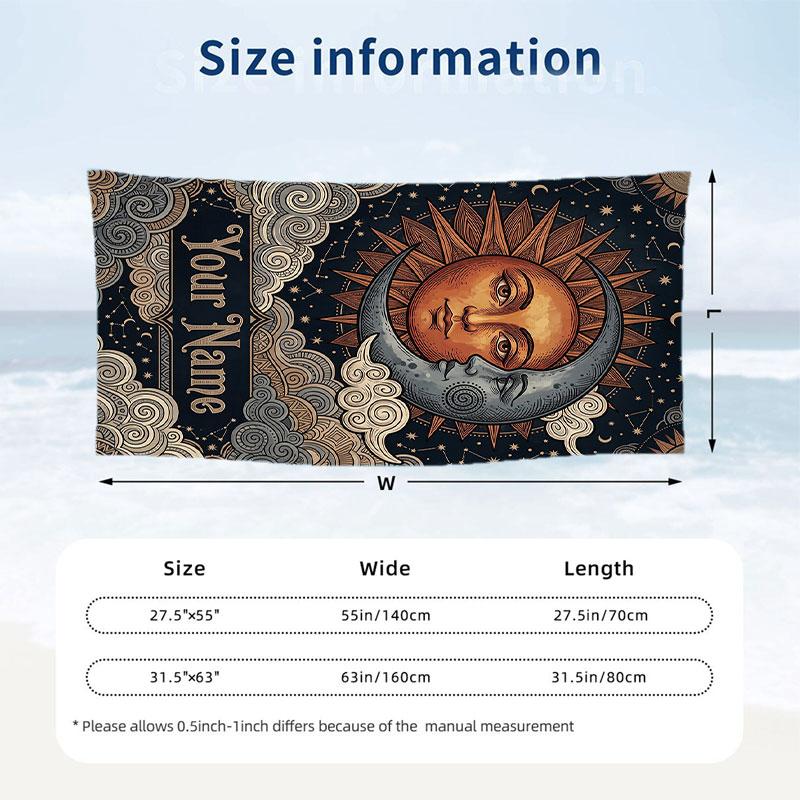 Celestial Artwork 1 Theme Quick Dry Beach Towel Custom Name Text Print Large Sand Resistant Towel Beach Vacation