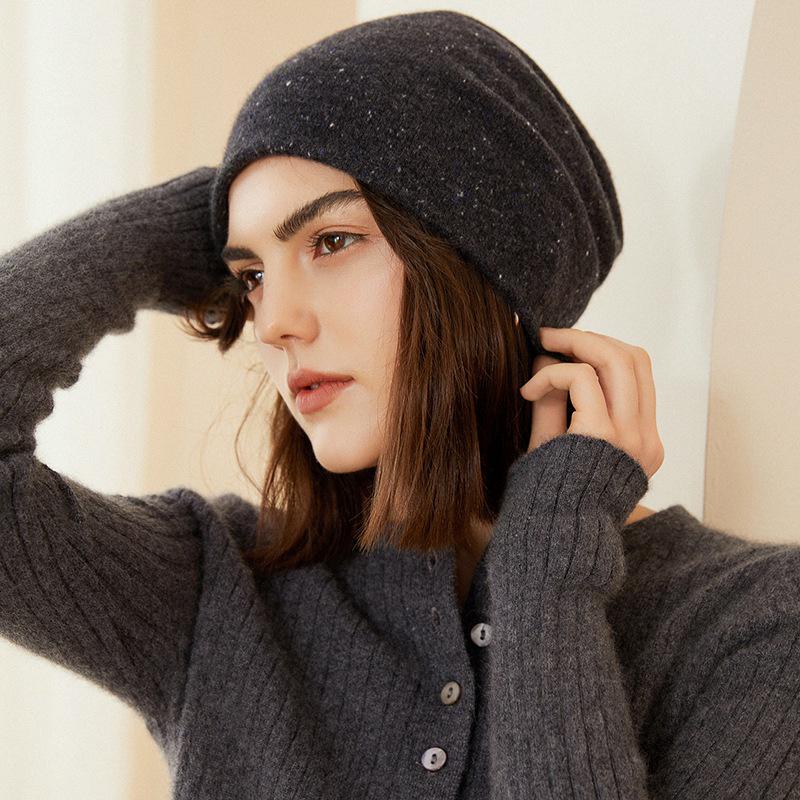 Women's 100% Pure Cashmere Hat: Warm, Double-Layered, New Color Yarn for Autumn and Winter.
