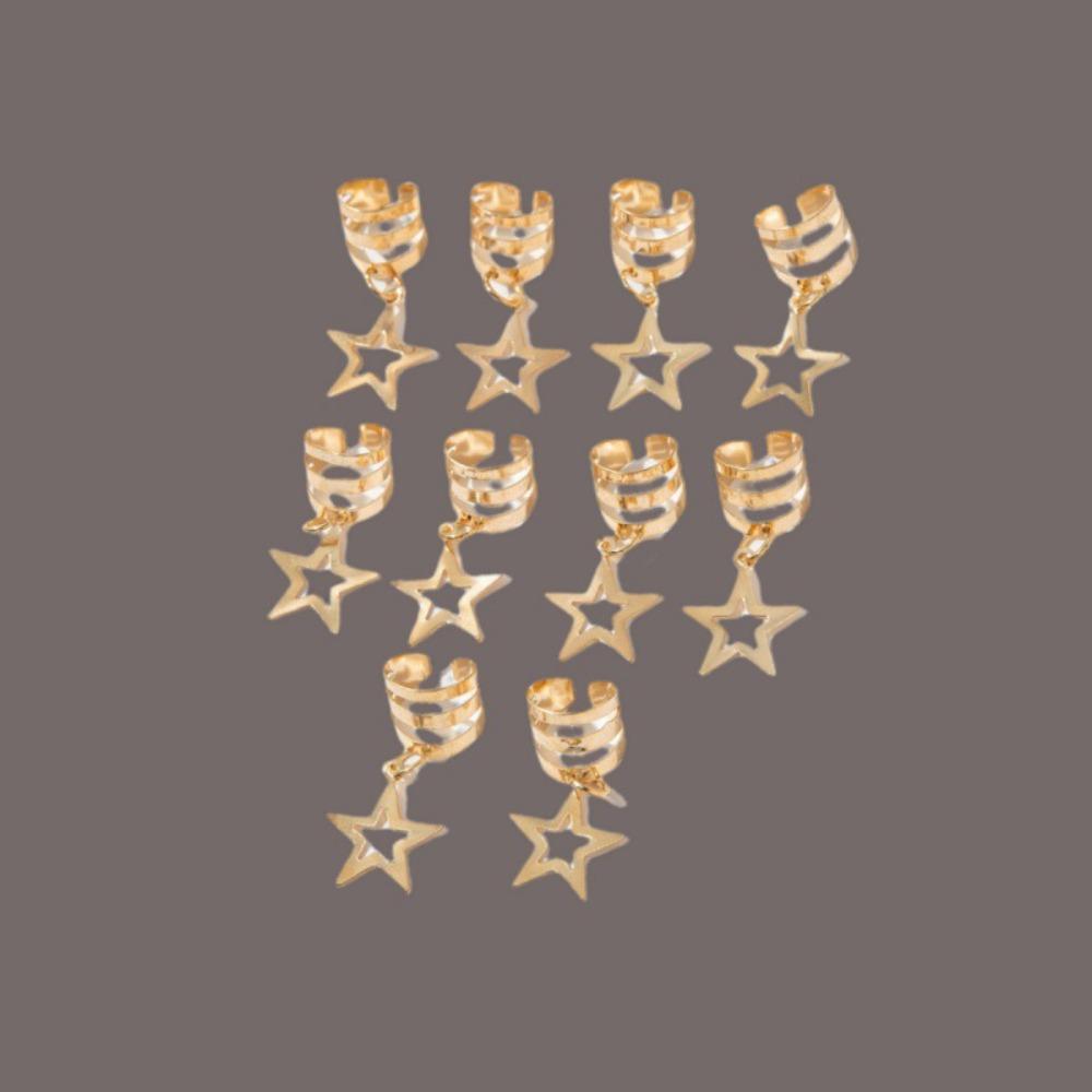 10pcs Star Shape Dreadlocks Beads Hair Braiding Hair Braid Tubes Hollow Out Hair Ring  Women