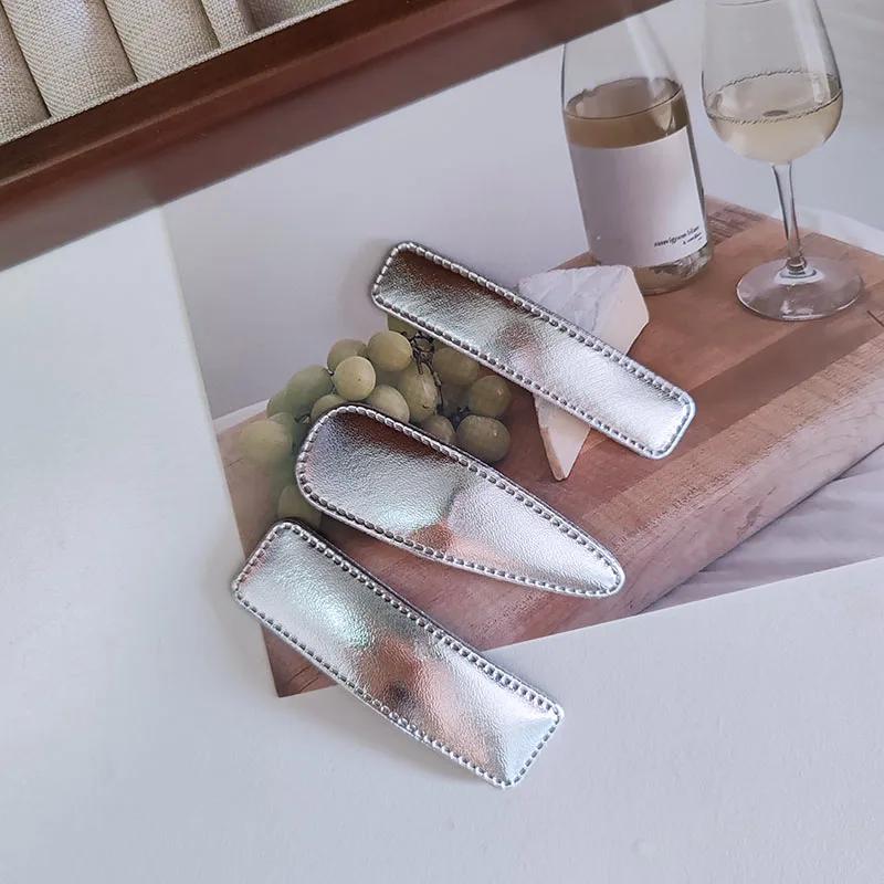 2ks Elegantní stříbrné pevné PU sponky do vlasů pro ženy, dívky, děti, retro dárek, vlasové doplňky, party, sváteční ozdoba