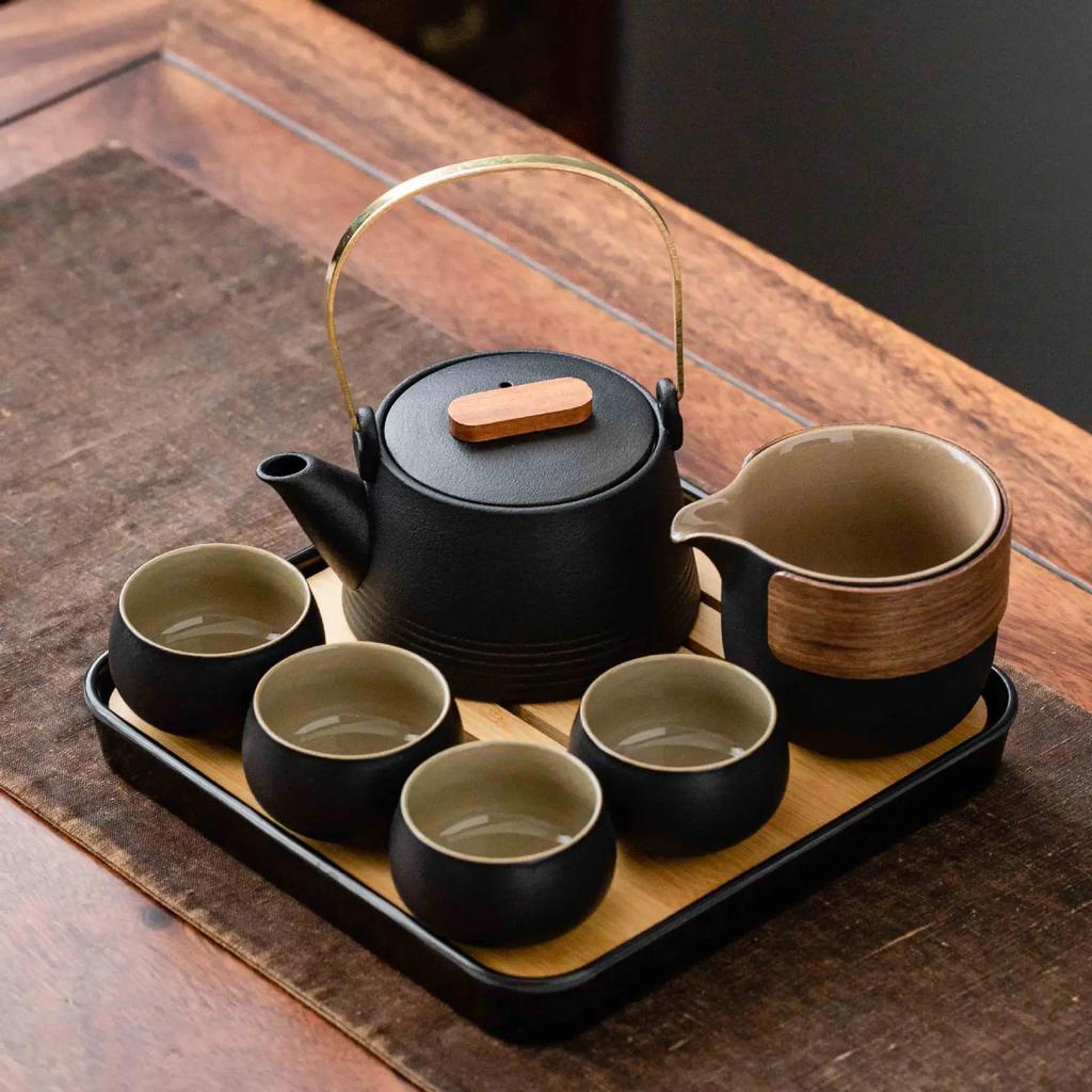 Quality Chinese Tea Set Hand-held Black Ceramic Teapot Teacup Set Kung Fu Tea Set Tea Box Purple Sand Charm Tea Pet Tea Ceremony