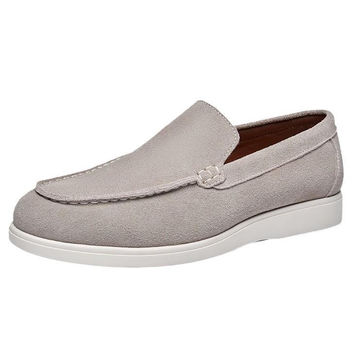 Men's British Style Slip-On Suede Loafers - Genuine Leather Nubuck Casual Shoes