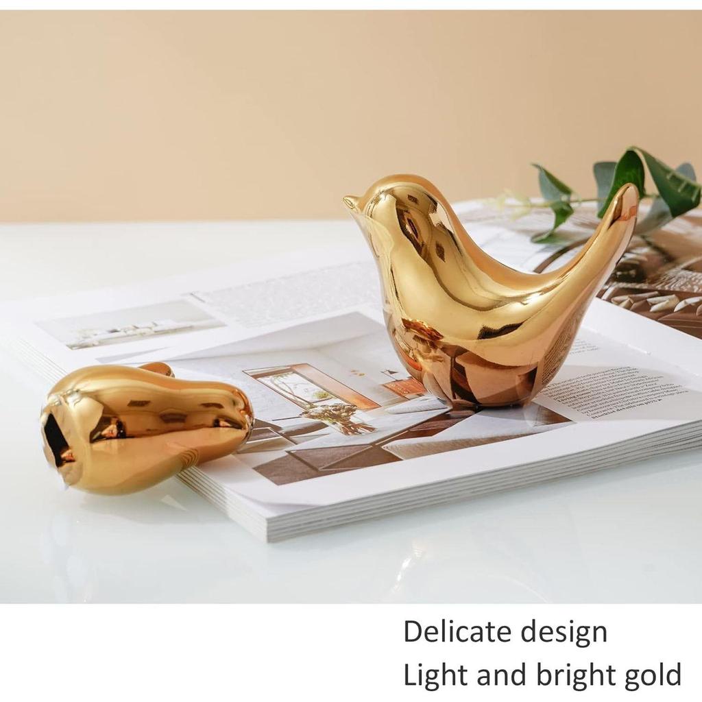Eramic Golden Bird Figurine Set with Non-Slip Base, Decorative Bird Statues for Tabletop Shelf