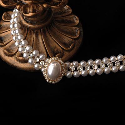Pırlanta İşlemeli Barok İnci Çift Katmanlı Kolye - Kadın Fransız Retro Köprücük Kemiği Zinciri, Üst Düzey Moda Takı.