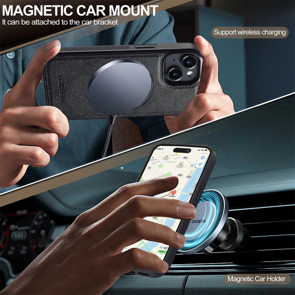 LC.IMEEKE L5 For iPhone 13 Magnetic Phone Case Leather Back Cover with Detachable Card Holder