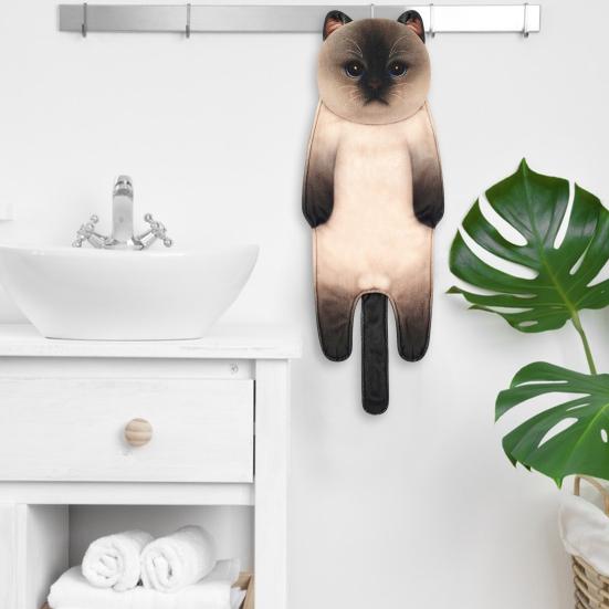Hand Towel Adorable Cartoon Cat Shaped Towel Soft Absorbent Hanging Towel for House Kitchen Bathroom