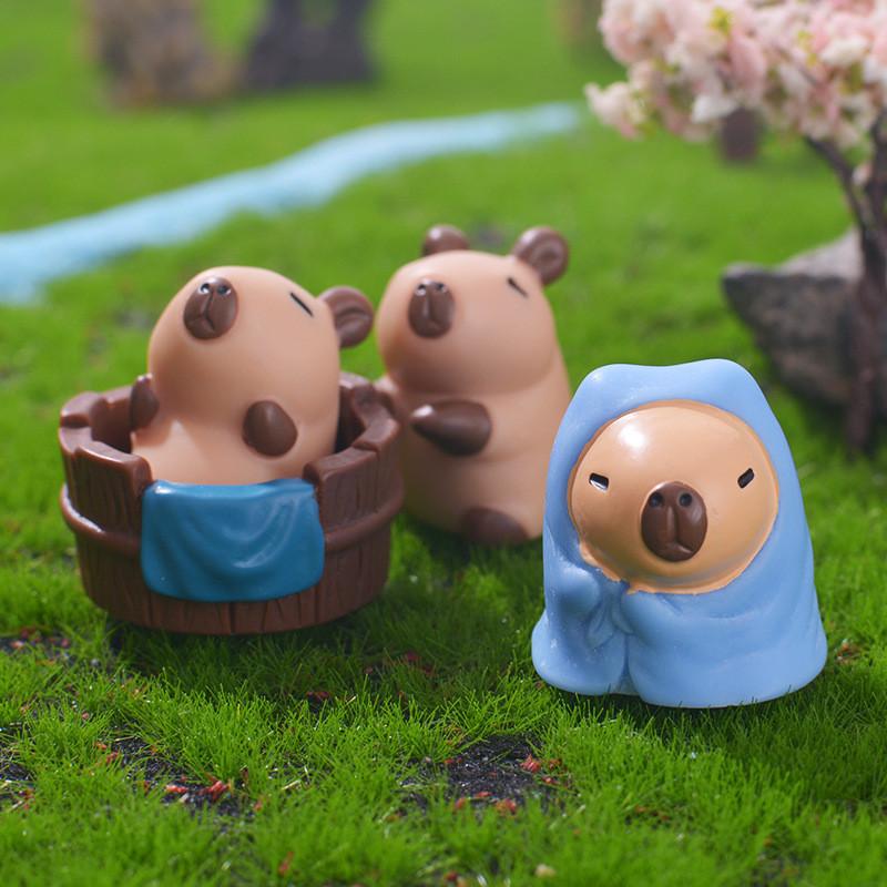 7Pcs/set Cartoon Mini Capybara Animal Miniatures Diy Resin Mini Figures Fairy Garden Decoration Moss Terrarium Micro Landscape