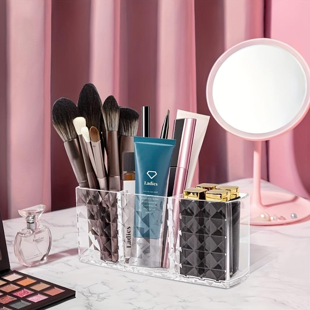 Drill Pattern Three Compartments Makeup Brush Organizer Acrylic Transparent Pencil Holder Desktop Eyebrow Pencil Lipstick Storag