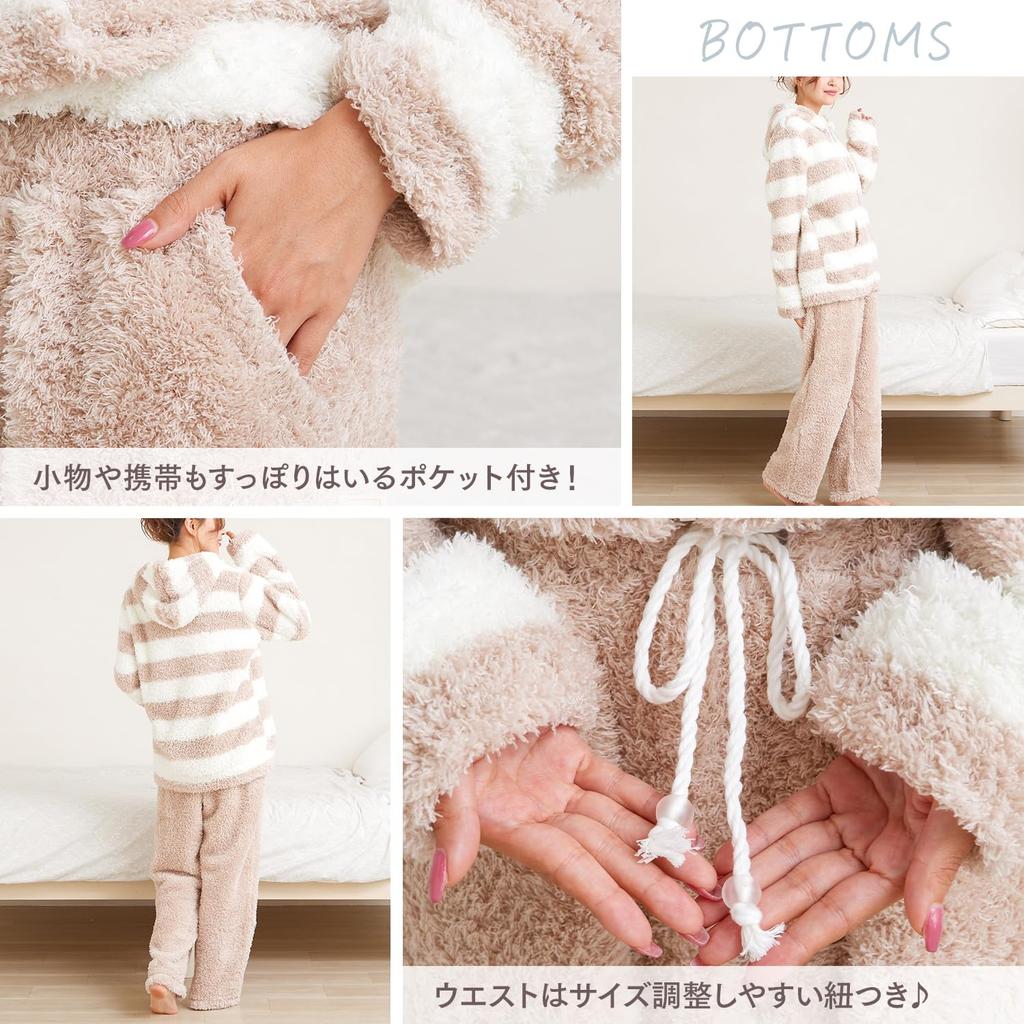 Room Top and Bottom Long Birthday Gift QWHI08 [Luanna Jena] Women's Wear, Pajamas, Fluffy, Lightweight, Set, Sleeve, Loungewear, Cute, Present, (M,