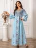 ZD024 Elegant Beaded Muslim Print Abaya Dress with Round Neck