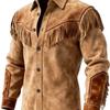 Autumn Winter Men's Fur Fringed Jacket Coat Vintage Ethnic Trendy Button Open Lining  Casual Jacket Streetwear Men's Coat