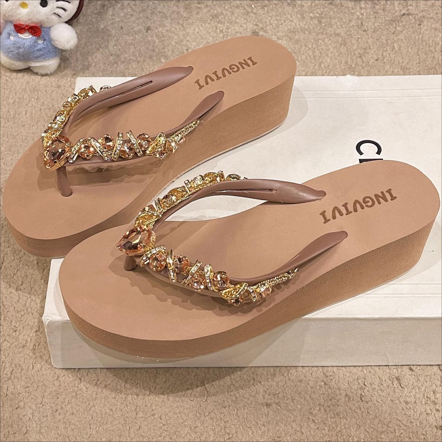 

Flip Flops Women s Slippers Summer 5cm Slope High Heel Non Slip Outer Wear Fashionable Height Enhancing Cool Slippers Women 37 хакі