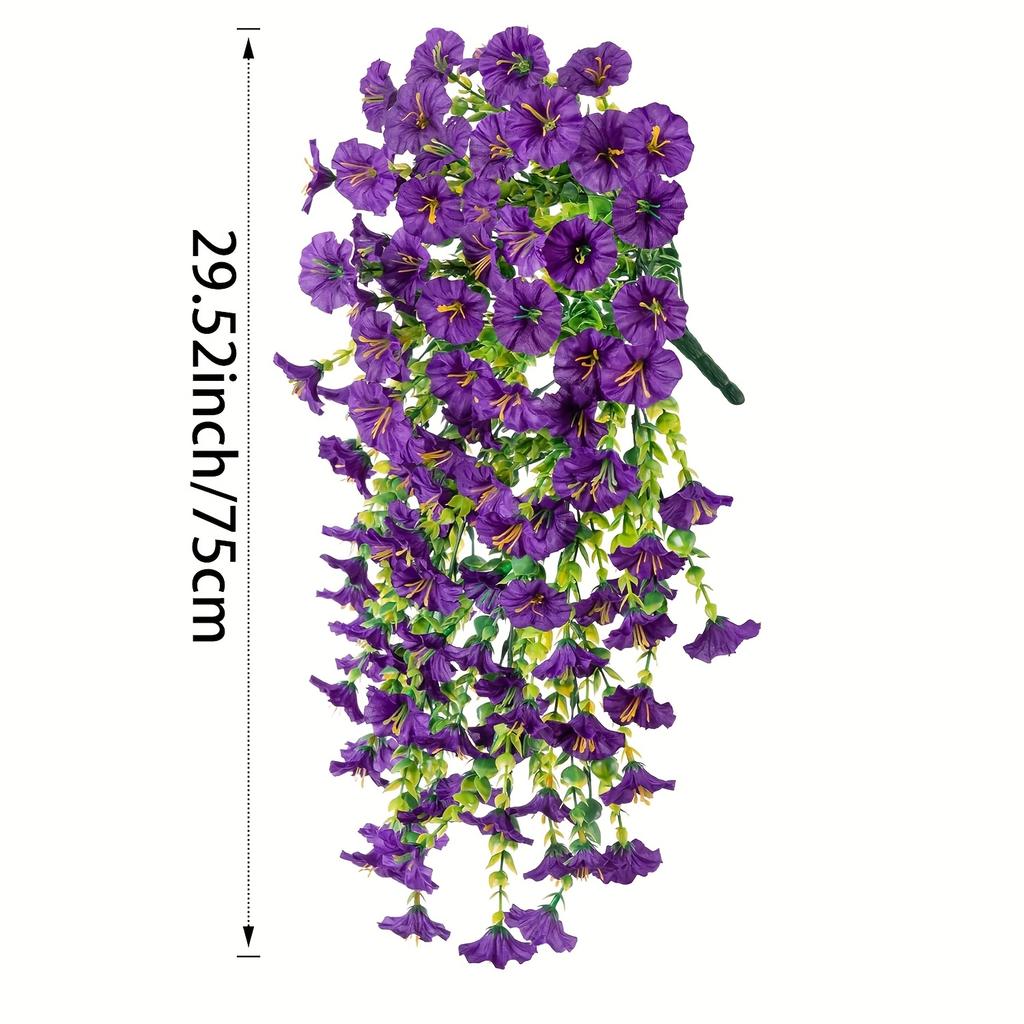 1pcs Artificial Morning Glory & Eucalyptus Vine Wall Hanging - Pink & Purple Trumpet Flower Decoration for Outdoor Garden, Patio, or Home Decor