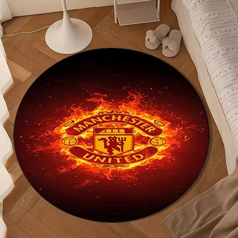 Manchester United Crest Round Mat, Anti-slip Circle Carpet Chair Rug For livingroom,Bedroom, Doormat Home Decor Gift Christmas Gifts