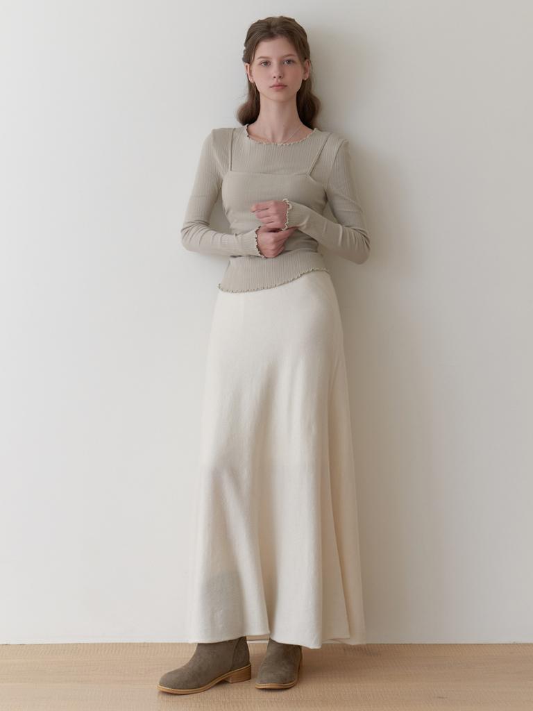 Liel Ooze Knit Flare Skirt (Cream)