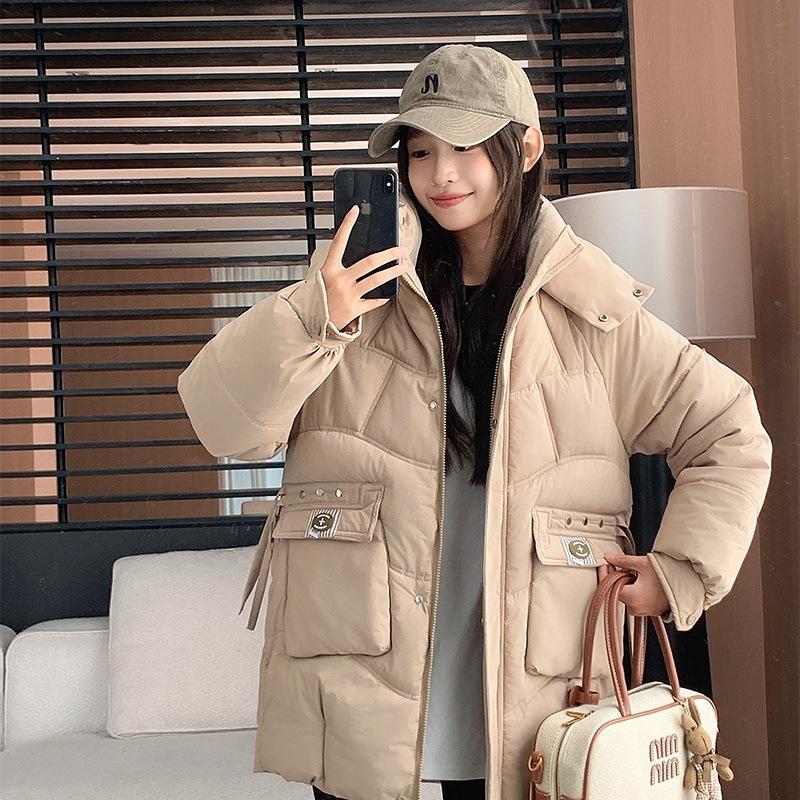 2025 Fall/Winter New Hooded Down Cotton Jacket Women's Plus Size Bread Jacket Loose Women's Thickened Padded Jacket Cotton Jacket