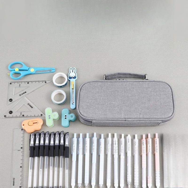 Five-layer large-capacity canvas pencil case junior and high school simple multifunctional pencil case portable stationery storage bag