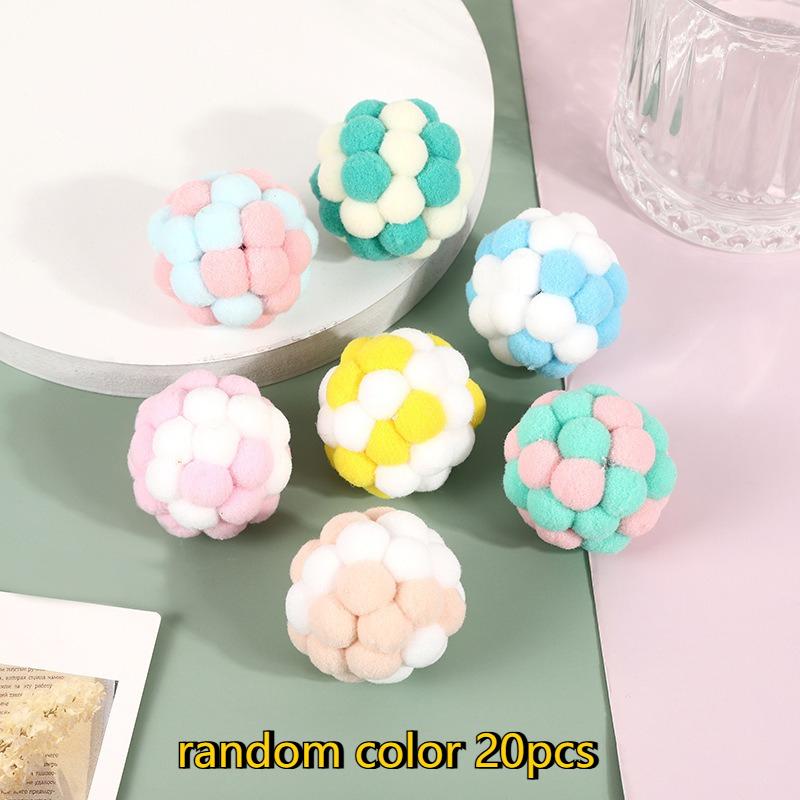 5/10/20pcs Cat Toys Pet Toy Cat Plush Ball Toys Pet Bouncy Bell Ball Toy Colorful Cat Supplies Interactive Chase Pet Supplies
