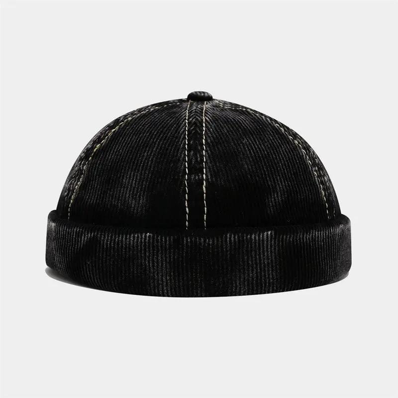 

LDSLYJR Winter Corduroy Solid Warm Docker Cap Brimless Hat Beanie Hats Landlord Sailor Cap Men and Women 214 56-60cm Wear чорний