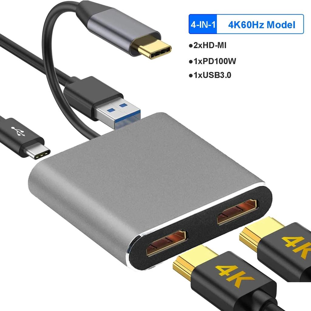 4-in-1 USB C Docking Station Dual HDMI 4K@60Hz Adapter USB 3.0 HUB Type C To HDMI USB C Splitter Adapter OTG For Laptop Macbook