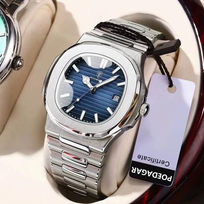 Montre de luxe décontractée pour hommes, marque supérieure à la mode, cadran carré, calendrier lumineux en acier inoxydable, étanche, horloge masculine