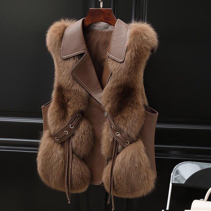 

2024 Autumn Winter Faux Fox Fur Patchwork Sleeveless Vest – Fashionable Young Style S 40-50kg