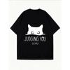 White Oversized T Shirt With Cat Judging You Silently Print For Casual Wear And Everyday Style