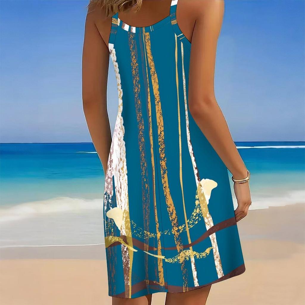 Abito da Spiaggia da Donna Mini Abito Stampa Casual Moderno Senza Maniche Vestibilità Larga Esterno Quotidiano Estate