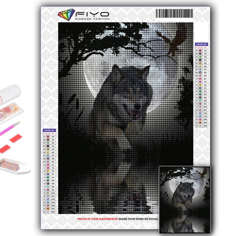 Popular 5D Diy Cross Stitch Animal Wolf Painting Full Drill Cross-Stitch Crafts Kit Wall Sticker Home Decor