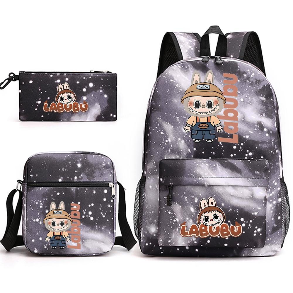 Labubu Peripheral Printing Student School Bag Backpack Shoulder Pencil Bag 3-piece Set